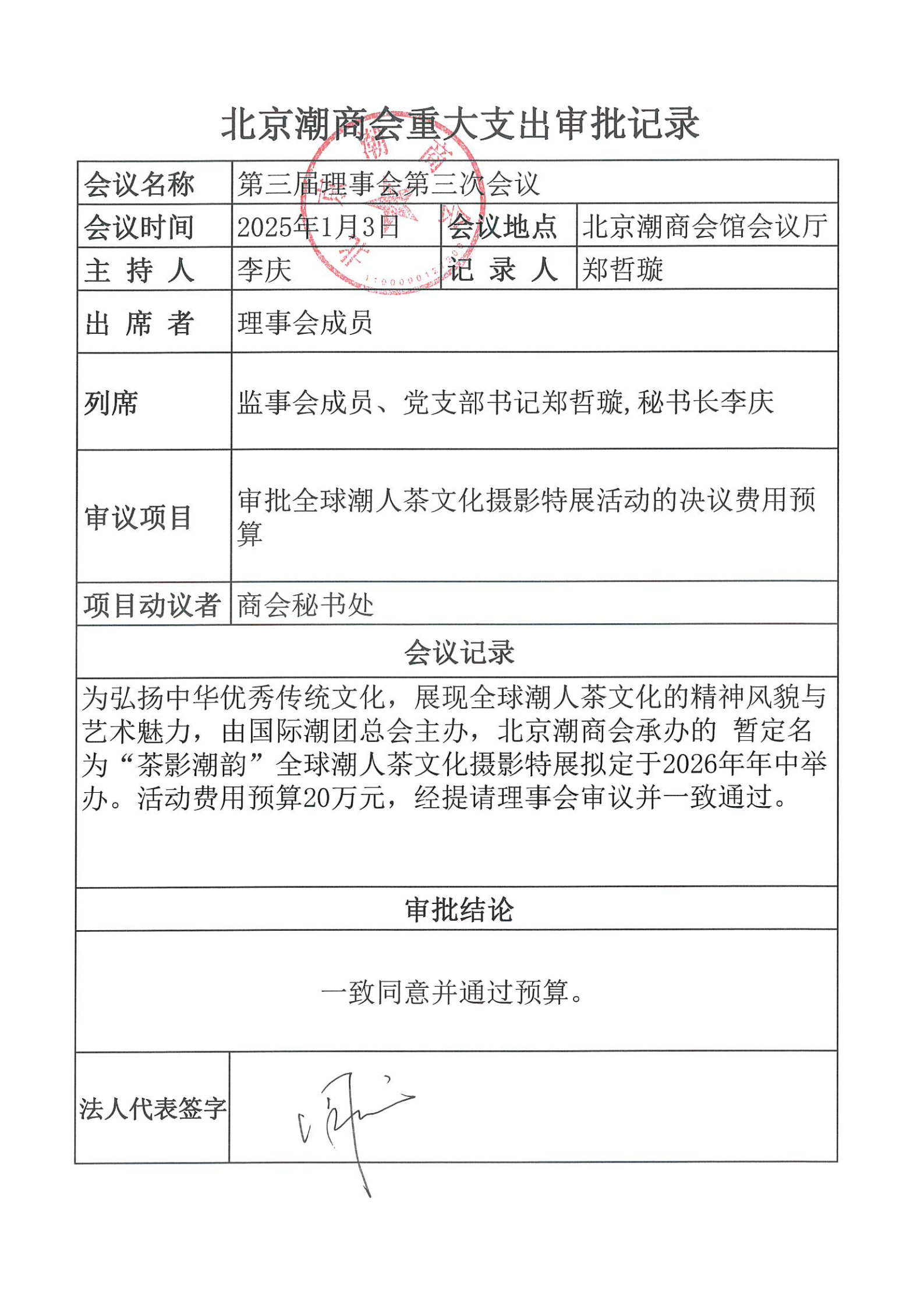 北京潮商会重大支出审批记录2025第4号（第三届理事会第三次会议）