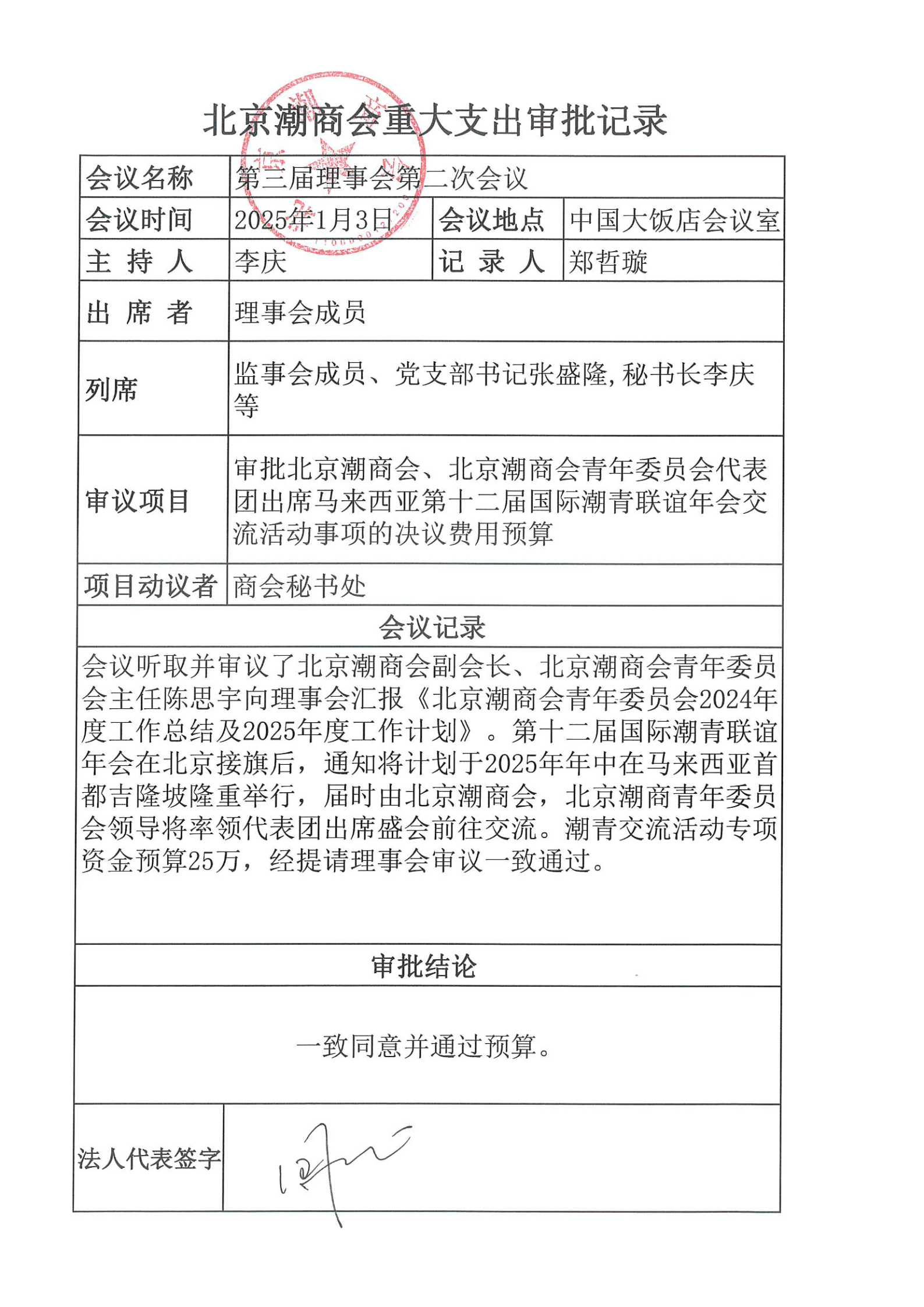 北京潮商会重大支出审批记录2025第3号（第三届理事会第二次会议）